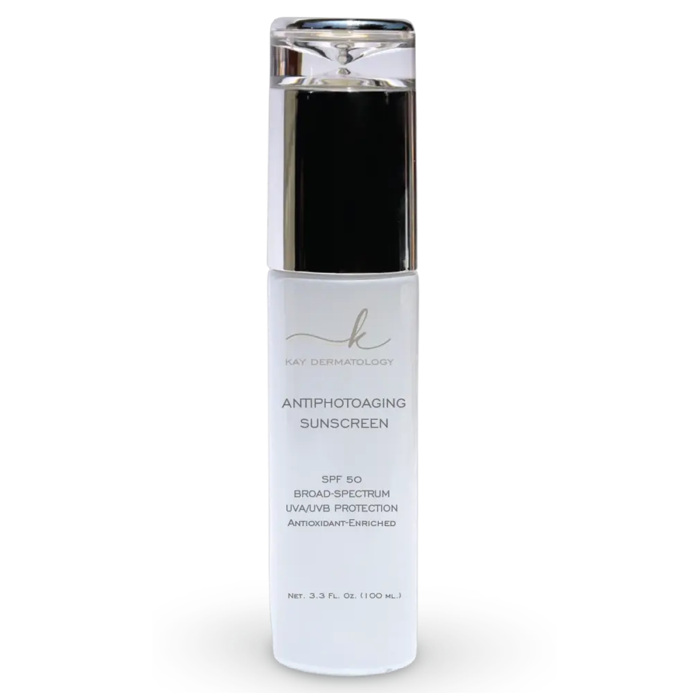 Kay Dermatology Antiphotoaging Sunscreen with SPF 50, offering broad-spectrum UV protection.
