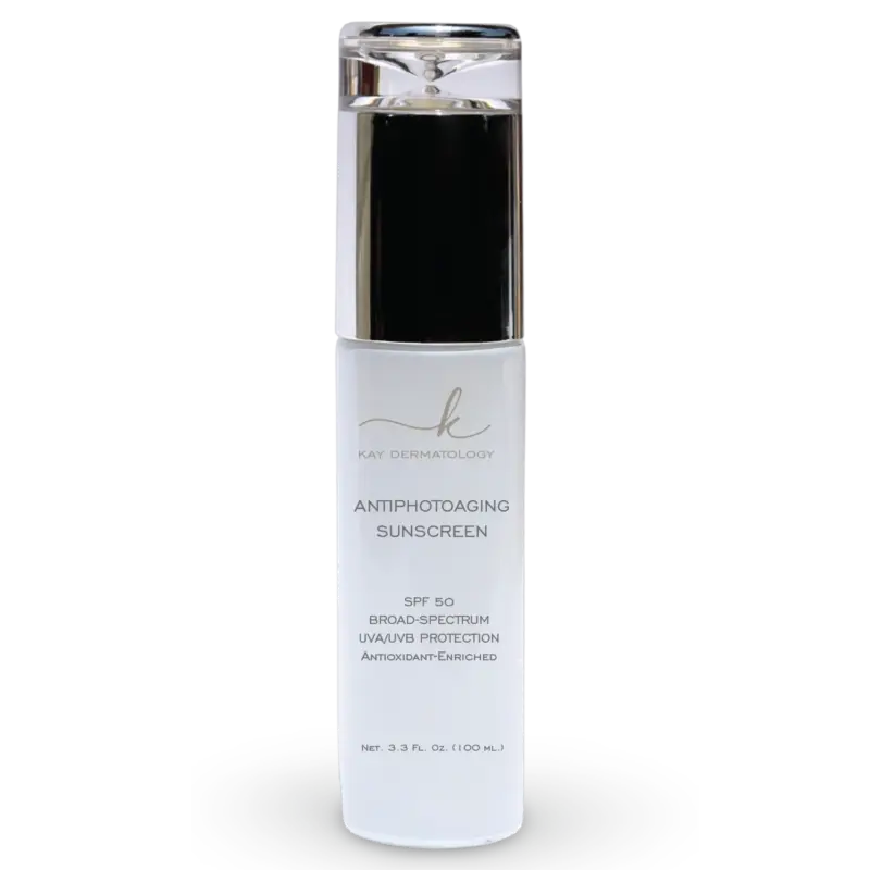 Kay Dermatology Antiphotoaging Sunscreen with SPF 50, offering broad-spectrum UV protection.