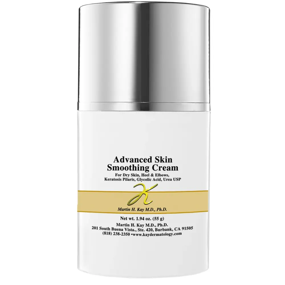 Dr. Kay's Advanced Skin Smoothing Cream for dry skin, featuring glycolic acid and urea.