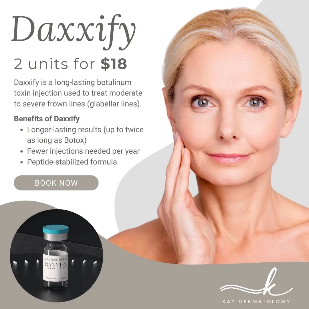 Daxxify: 2 units for $18, long-lasting treatment for frown lines. Book now at Kay Dermatology.