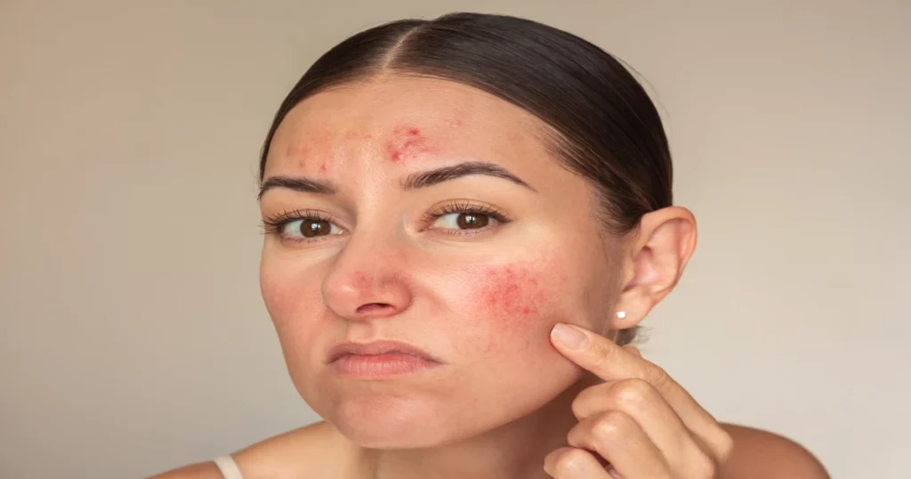 Close-up of woman's inflamed cheek for Acne treatment In Burbank, CA